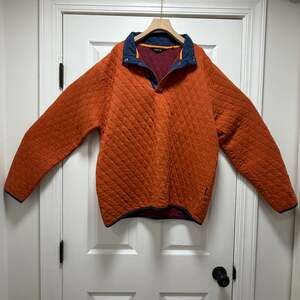 Orvis Trout Bum Quilted Snap Pullover Men’s L Rust Orange Sweatshirt